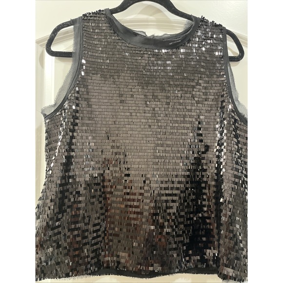 Who What Wear Tops - WHO WHAT WEAR Women's Black Sequin Crew Neck Sleeveless Pullover Tank Top M